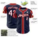 Personalized Baseball Jersey with Custom Name & Number - Navy White Red 3 Colors Arm Shapes Personalized Navy White-Red 3