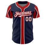 Personalized Baseball Jersey with Custom Name & Number - Navy White Red 3 Colors Arm Shapes Personalized Navy White-Red 3