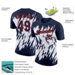 Custom Team Performance T-Shirt with Name & Number, Personalized 3D Navy White-Red Sharp Pattern Design Personalized Navy