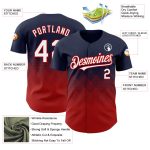 Custom Name and Number Authentic Baseball Jersey with Navy Red 3D Gradient Square Pattern Design Personalized Navy White-Red
