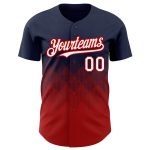 Custom Name and Number Authentic Baseball Jersey with Navy Red 3D Gradient Square Pattern Design Personalized Navy White-Red