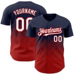 Custom Name and Number Authentic Baseball Jersey with Navy Red 3D Gradient Square Pattern Design Personalized Navy White-Red
