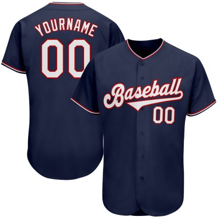 Personalized Authentic Baseball Jersey in Navy, White, and Red Personalized Navy White-Red Authentic Baseball Jersey