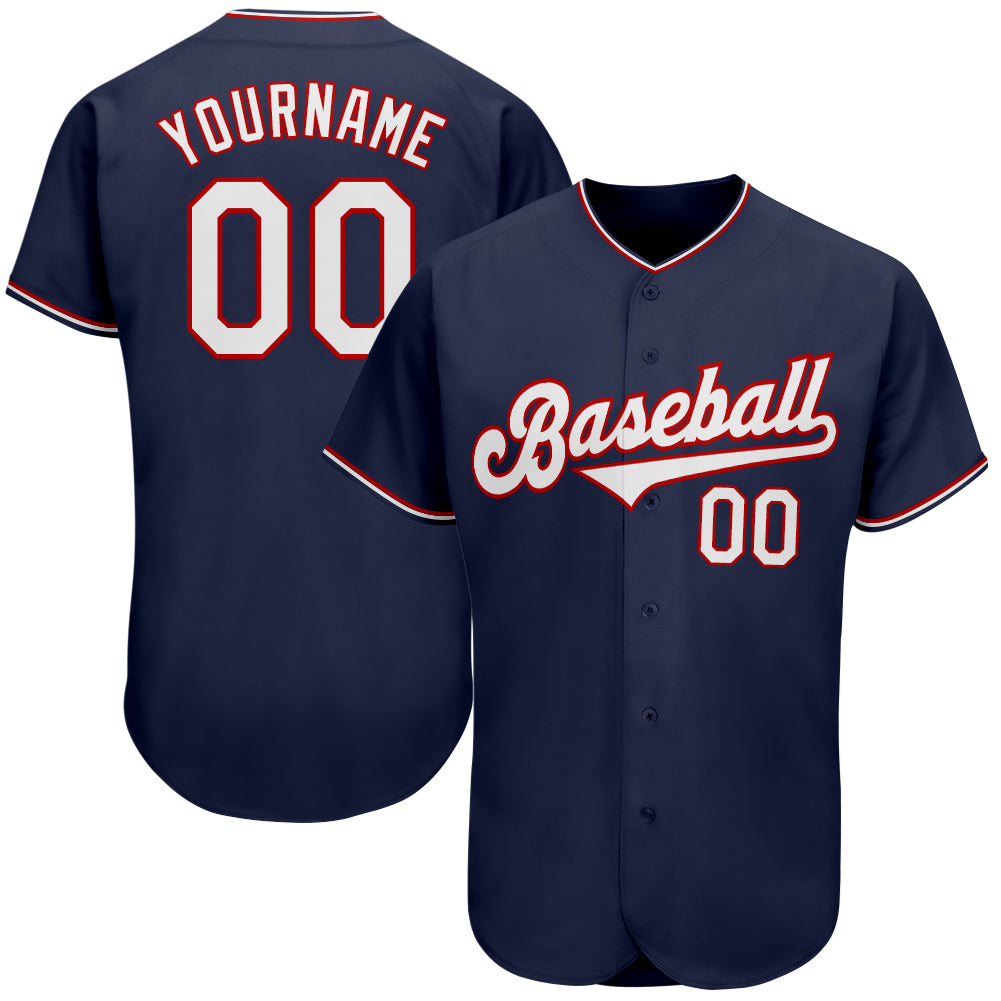 Personalized Authentic Baseball Jersey in Navy, White, and Red Personalized Navy White-Red Authentic Baseball Jersey