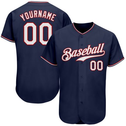 Custom Name and Number Authentic Baseball Jersey - Personalized Navy White Red Team Jersey Personalized Navy White-Red Authentic