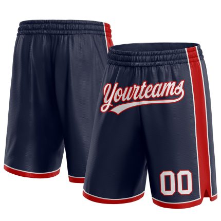 Custom Name and Number Authentic Basketball Shorts - Personalized Navy Red White Team Gear Personalized Navy White-Red Authentic