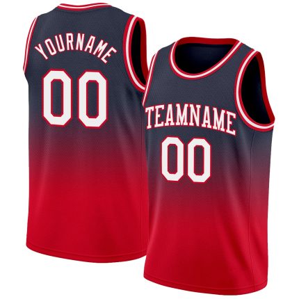 Personalized Custom Name Number Basketball Jersey Navy White Red Fade Fashion Personalized Navy White-Red Authentic Fade
