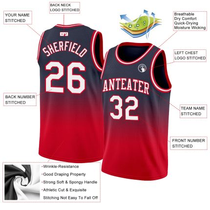 Personalized Custom Name Number Basketball Jersey Navy White Red Fade Fashion Personalized Navy White-Red Authentic Fade