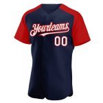 Custom Personalized Baseball Jersey with Navy Red White Raglan Sleeves - Authentic Team Name and Number Personalized Navy
