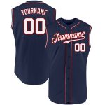 Custom Name and Number Authentic Sleeveless Baseball Jersey - Personalized Navy Red White Team Gear Personalized Navy White-Red