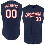 Personalized Authentic Baseball Jersey - Navy White Red Sleeveless Design Personalized Navy White-Red Authentic Sleeveless