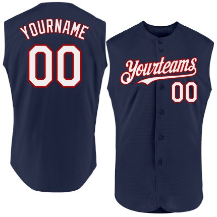 Personalized Authentic Baseball Jersey - Navy White Red Sleeveless Design Personalized Navy White-Red Authentic Sleeveless