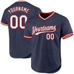 Custom Name and Number Personalized Authentic Baseball Jersey Navy Red White Throwback Style Personalized Navy White-Red