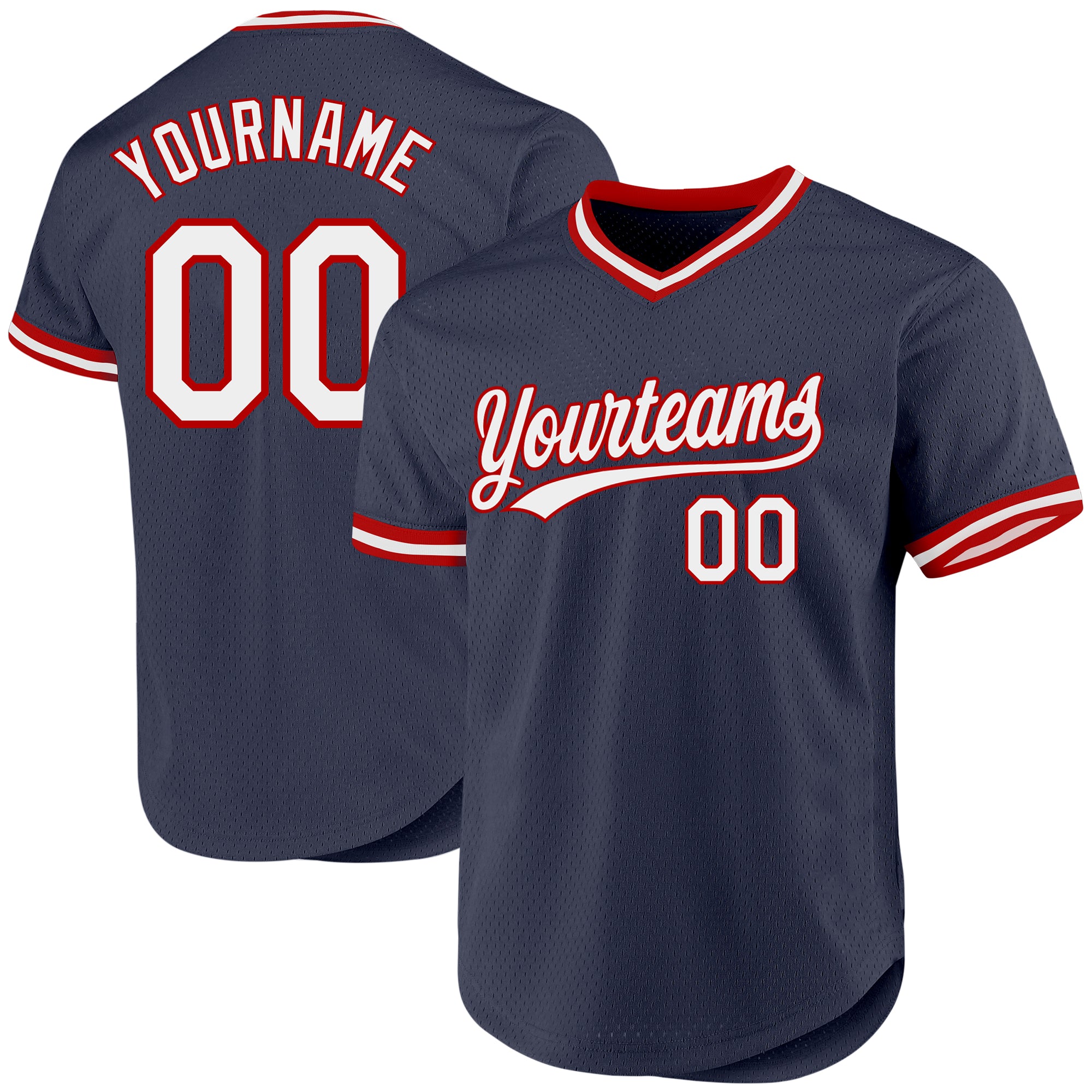 Custom Name and Number Personalized Authentic Baseball Jersey Navy Red White Throwback Style Personalized Navy White-Red