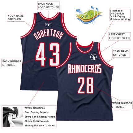 Custom Name Number Personalized Navy Red White Authentic Basketball Jersey - Team Edition Personalized Navy White-Red Authentic