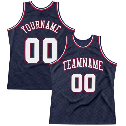 Personalized Authentic Basketball Jersey - Navy Red White Throwback Design Personalized Navy White-Red Authentic Throwback