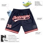 Personalized Authentic Throwback Basketball Shorts Navy White Red Personalized Navy White-Red Authentic Throwback Basketball