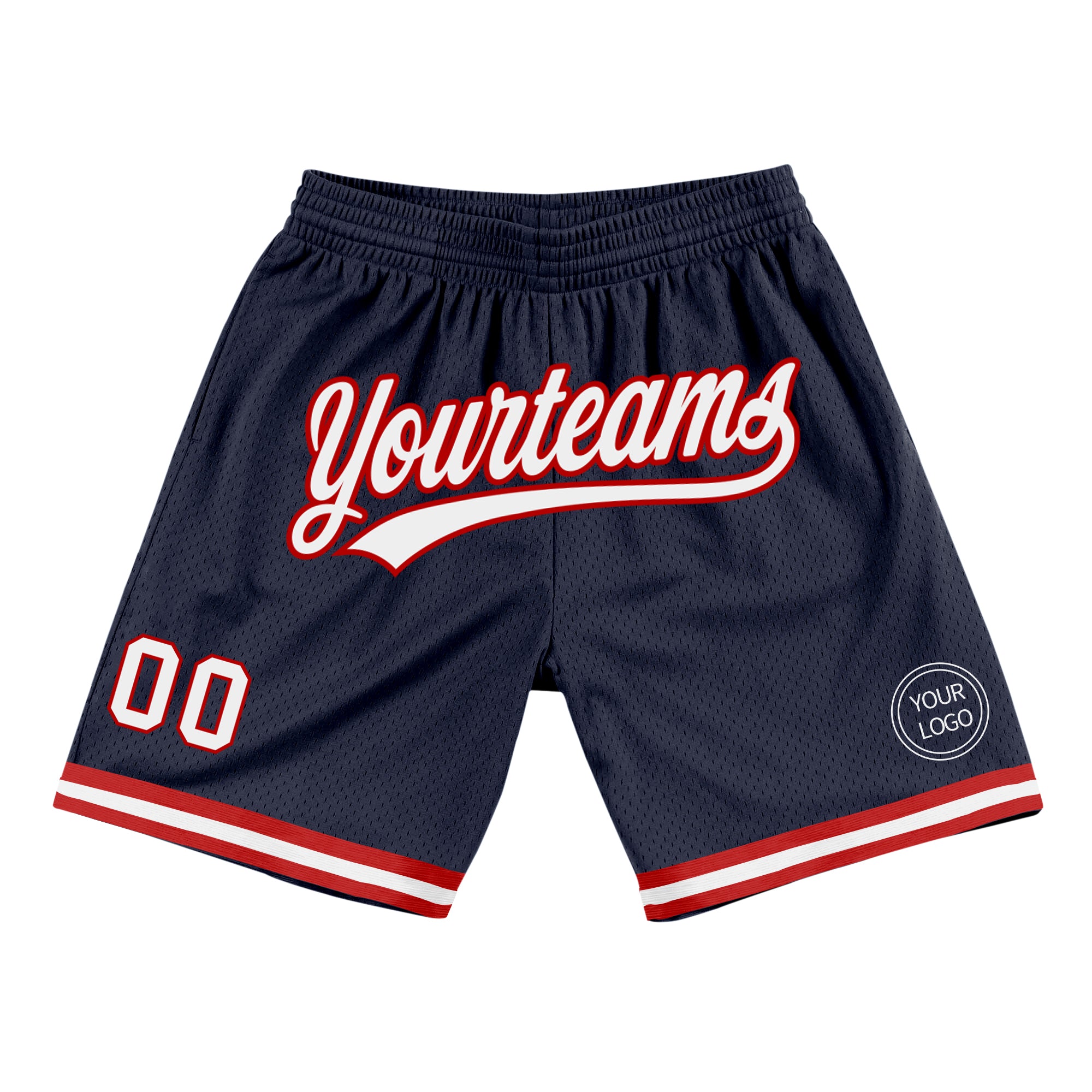 Personalized Authentic Throwback Basketball Shorts Navy White Red Personalized Navy White-Red Authentic Throwback Basketball