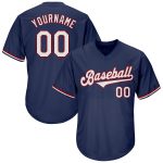 Custom Name Number Authentic Throwback Baseball Jersey Shirt - Personalized Navy White Red Rib-Knit Team Apparel Personalized