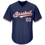 Custom Name Number Authentic Throwback Baseball Jersey Shirt - Personalized Navy White Red Rib-Knit Team Apparel Personalized