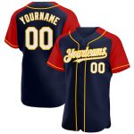 Custom Name Number Baseball Jersey Red Gold Navy White Authentic Raglan Sleeves Personalized Navy White Red-Gold Authentic
