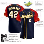 Custom Name Number Baseball Jersey Red Gold Navy White Authentic Raglan Sleeves Personalized Navy White Red-Gold Authentic