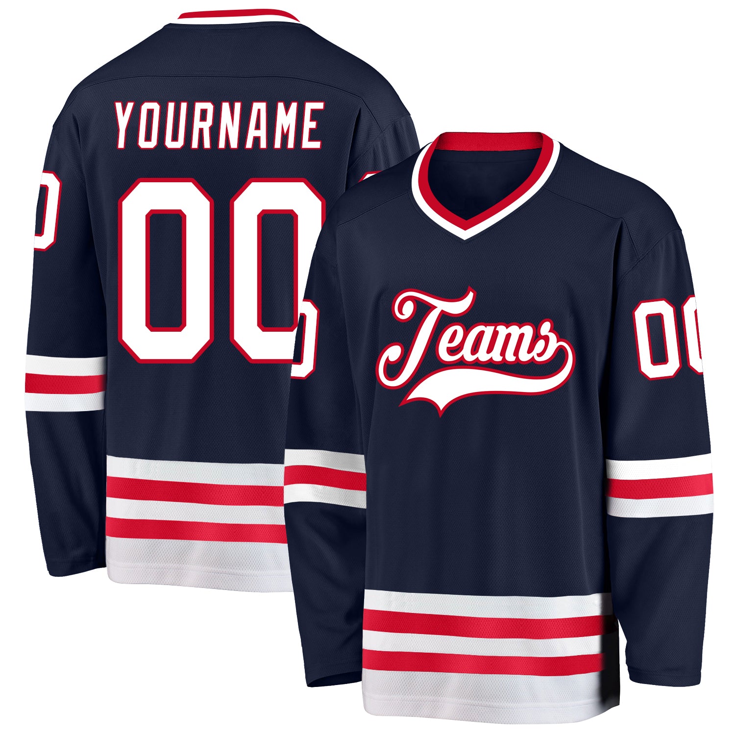 Custom Name & Number Personalized Hockey Jersey - Navy White-Red Team Jersey Personalized Navy White-Red Hockey Jersey Team