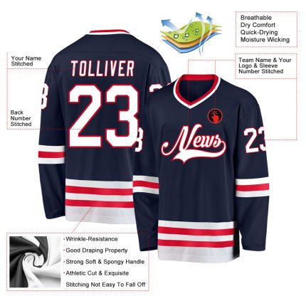 Custom Name & Number Personalized Hockey Jersey - Navy White-Red Team Jersey Personalized Navy White-Red Hockey Jersey Team