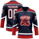 Custom Name and Number Personalized Navy White Red Hockey Jersey, Lace Neck Team Apparel Personalized Navy White-Red Hockey