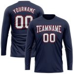 Custom Navy White-Red Long Sleeve T-Shirt with Name and Number - Personalized Salute to Service Performance Tee Personalized
