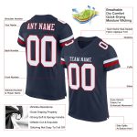 Personalized Navy Red White Authentic Football Jersey - Custom Team Design Personalized Navy White-Red Mesh Authentic Football