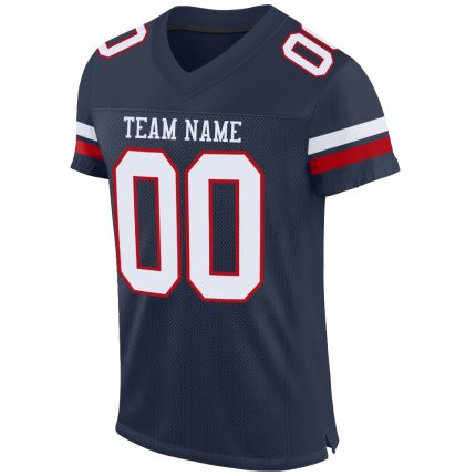 Personalized Navy Red White Authentic Football Jersey - Custom Team Design Personalized Navy White-Red Mesh Authentic Football