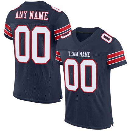 Custom Name and Number Personalized Football Jersey in Navy White-Red Mesh Personalized Navy White-Red Mesh Authentic Football