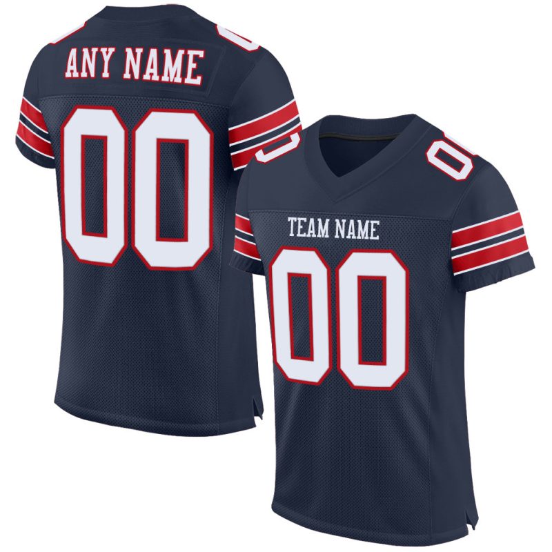 Custom Name and Number Personalized Football Jersey in Navy White-Red Mesh Personalized Navy White-Red Mesh Authentic Football