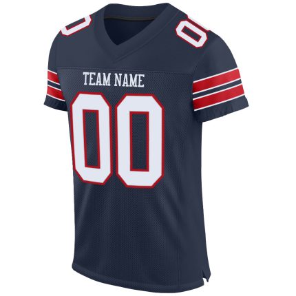 Custom Name and Number Personalized Football Jersey in Navy White-Red Mesh Personalized Navy White-Red Mesh Authentic Football
