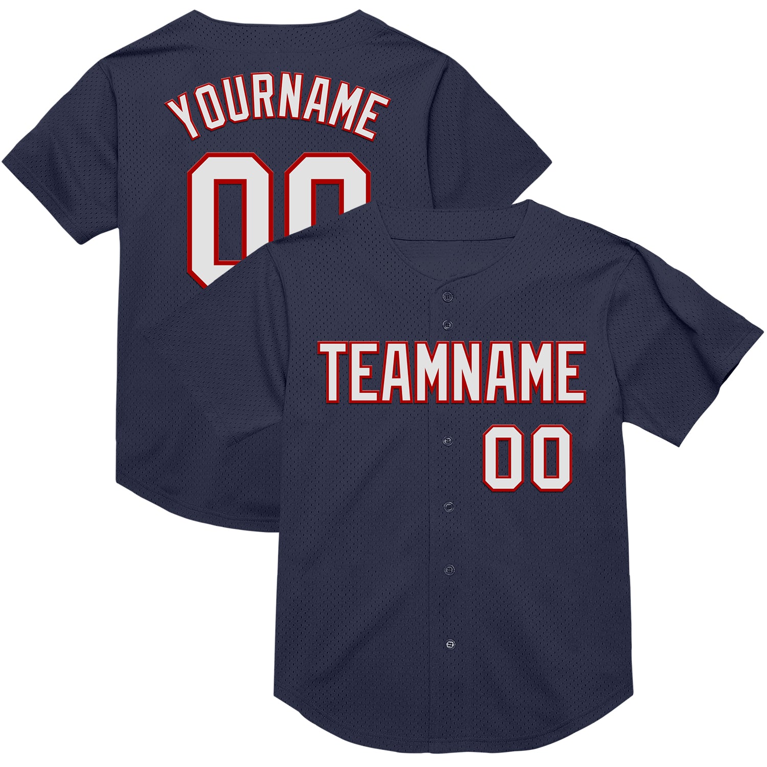 Personalized Navy and Red Mesh Baseball Jersey - Authentic Throwback Style Personalized Navy White-Red Mesh Authentic Throwback