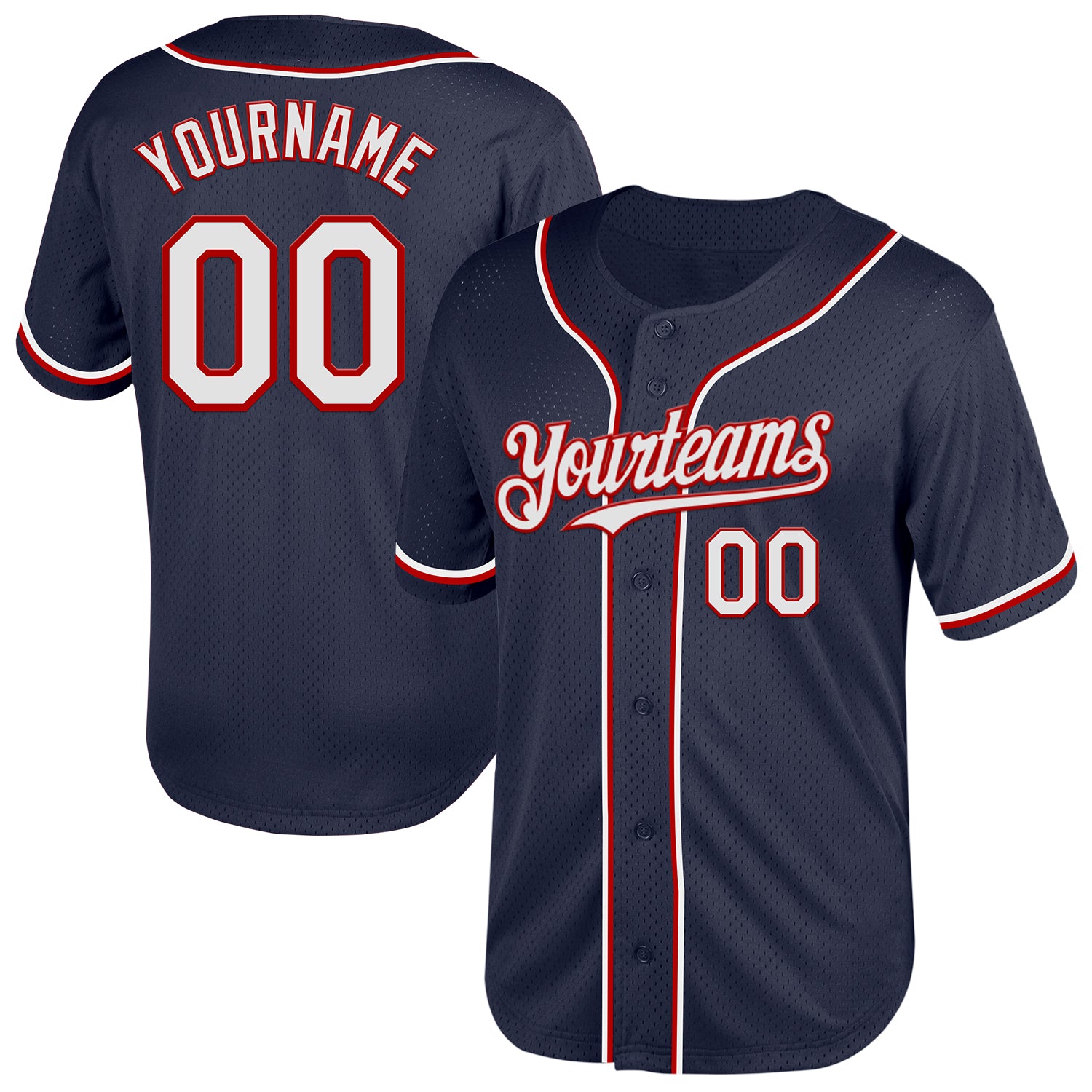 Custom Name Number Authentic Baseball Jersey, Personalized Navy Red Mesh Throwback Team Jersey Personalized Navy White-Red