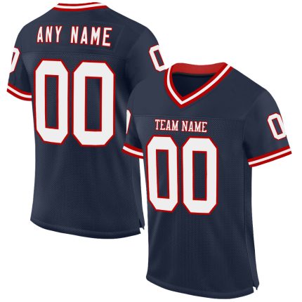Personalized Authentic Football Jersey in Navy White-Red Mesh - Retro Style Personalized Navy White-Red Mesh Authentic Throwback
