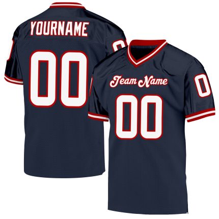Personalized Authentic Throwback Football Jersey - Custom Team Name & Number in Navy, White & Red Mesh Personalized Navy