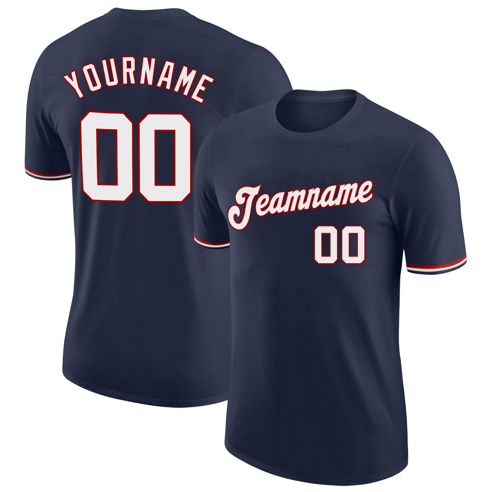 Custom Team Name Number Performance T-Shirt - Personalized Navy White Red Design Personalized Navy White-Red Performance