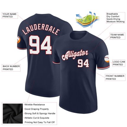 Custom Team Name Number Performance T-Shirt - Personalized Navy White Red Design Personalized Navy White-Red Performance