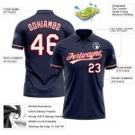 Custom Team Name and Number Personalized Golf Polo Shirt Navy Red White Performance Personalized Navy White-Red Performance