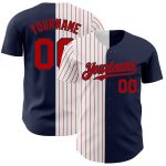 Custom Team Baseball Jersey with Personalized Name and Number, Navy White-Red Pinstripe Authentic Split Style Personalized