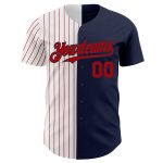 Custom Team Baseball Jersey with Personalized Name and Number, Navy White-Red Pinstripe Authentic Split Style Personalized