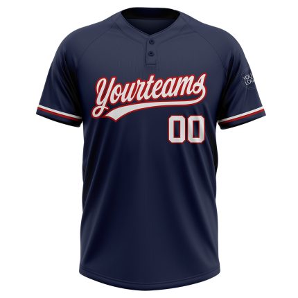 Custom Name Number Softball Jersey Unisex Two-Button Navy White-Red Personalized Team Apparel Personalized Navy White-Red
