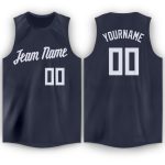 Personalized Basketball Jersey for Men - Navy and White Round Neck Design Personalized Navy White Round Neck Basketball Jersey