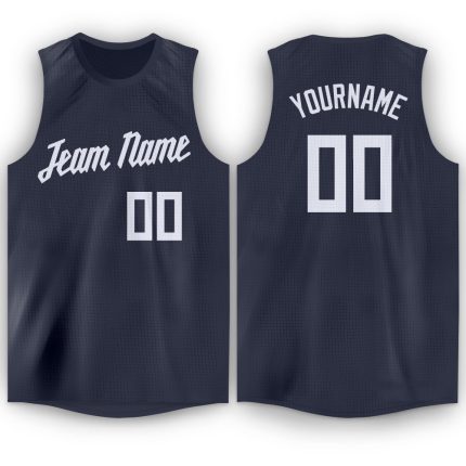 Personalized Basketball Jersey for Men - Navy and White Round Neck Design Personalized Navy White Round Neck Basketball Jersey