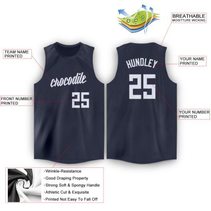Personalized Basketball Jersey for Men - Navy and White Round Neck Design Personalized Navy White Round Neck Basketball Jersey