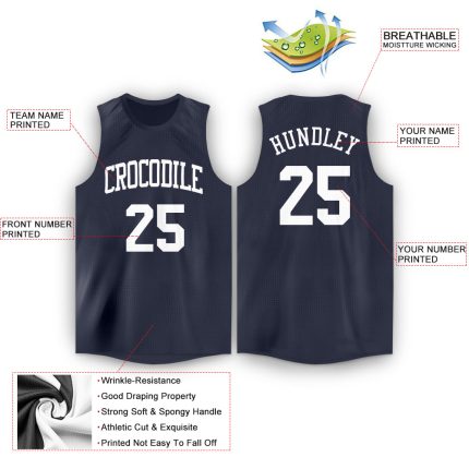 Custom Name and Number Personalized Basketball Jersey - Navy White Round Neck Personalized Navy White Round Neck Basketball