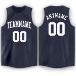 Custom Name and Number Personalized Basketball Jersey - Navy White Round Neck Personalized Navy White Round Neck Basketball
